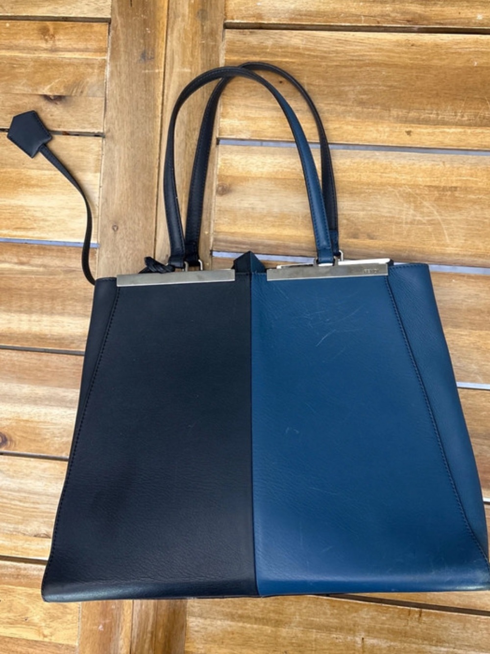 Fendi Two-Tone Black and Navy Leather Tote